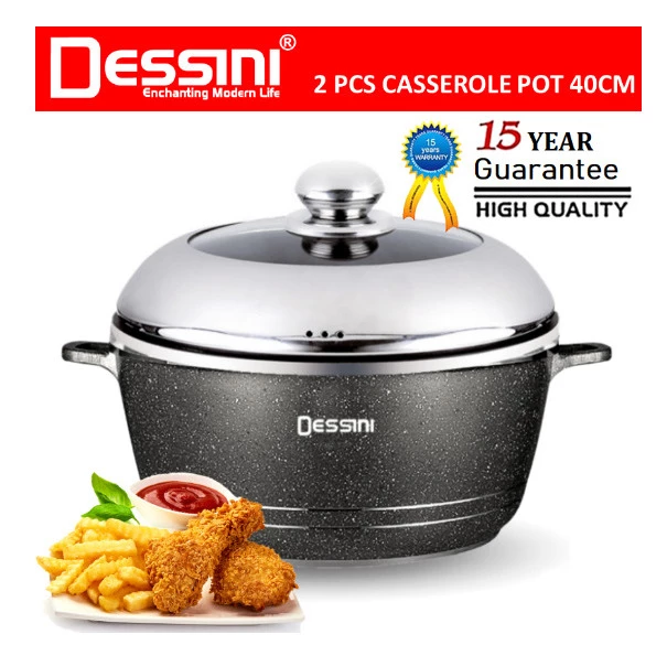 DESSINI ITALY Granite Die Cast Aluminium Non Stick Casserole Pot Bowl Deep Fry Pan Cookware Tool (40cm)