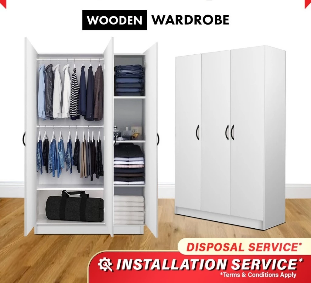 2 & 3 Door Wooden Wardrobe / Almari Baju Murah / Wardrobe / 衣橱/ Almari Murah (Customize Available)